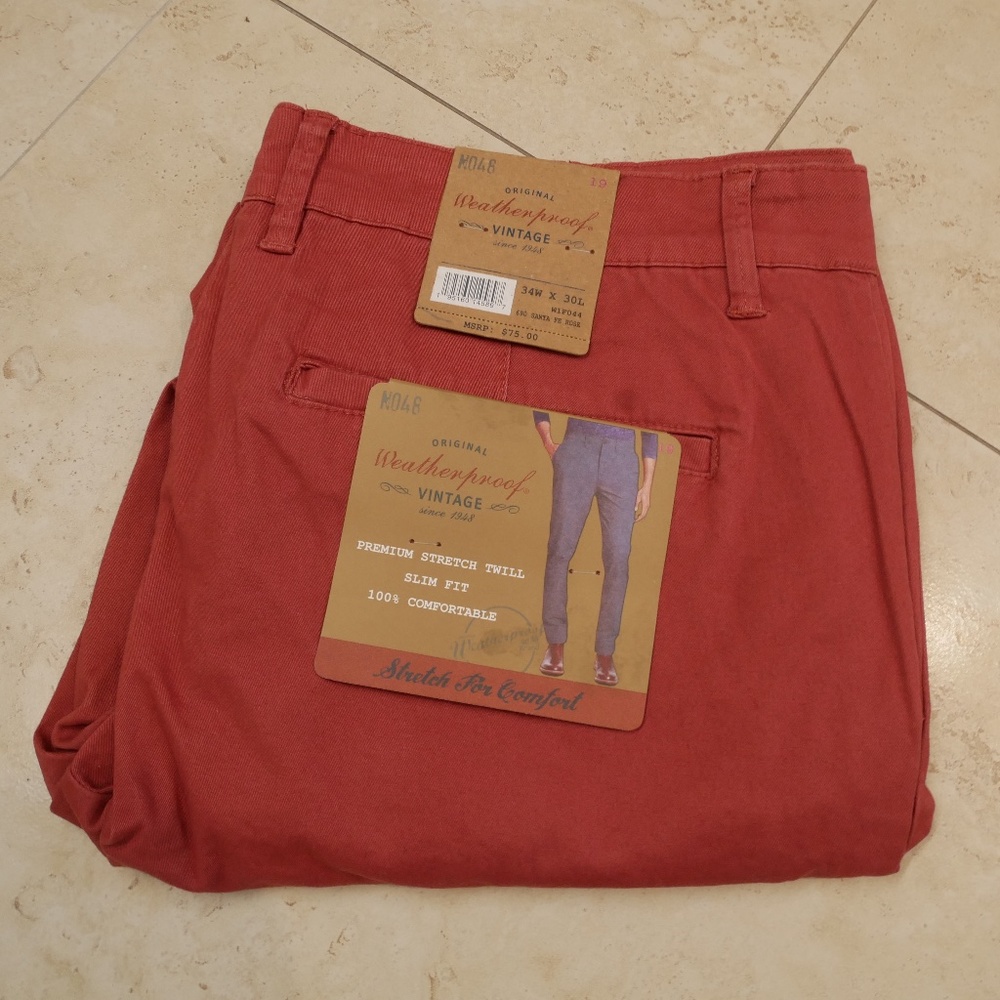 Weatherproof Vintage Mens Premium Stretch Twill Slim Fit Pant NWT~